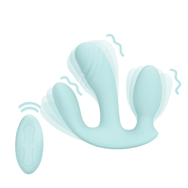 Loveline Three In One Liquid Silicone Vibrator Breezy Blue 12 cm - womentoys.nl