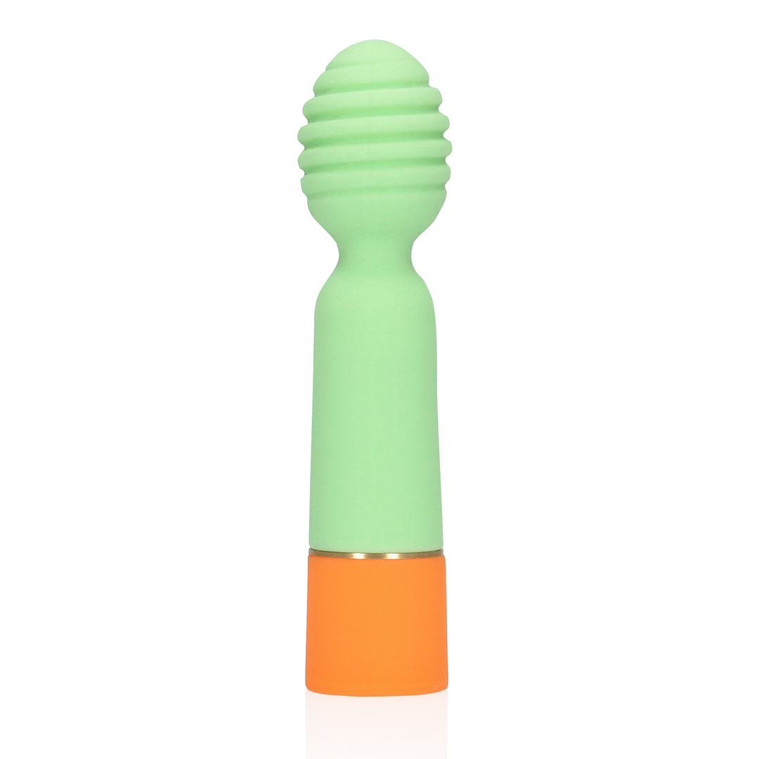 Loveline Ribbed Mini Wand Vibrator Spring Sage 12 cm - womentoys.nl